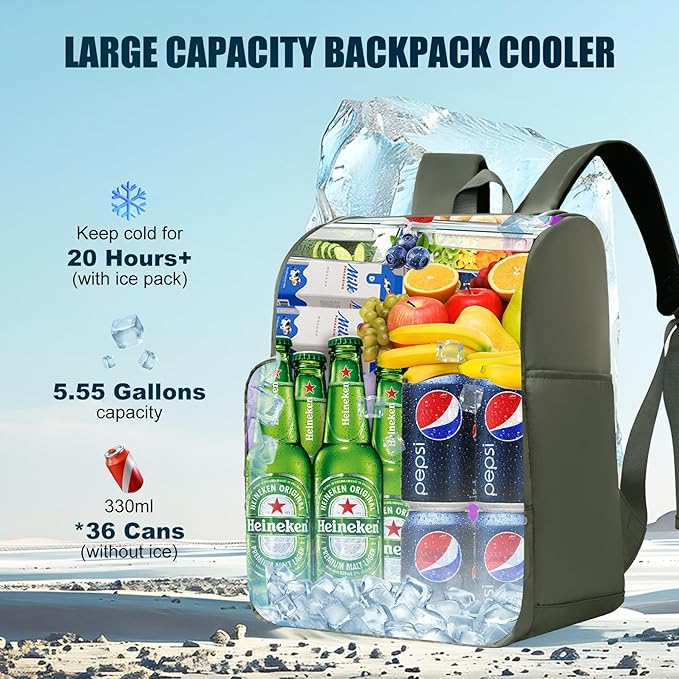 Backpack Coolers Insulated Leak Proof for Women Men, 35 Cans Large Capacity Waterproof Cooler Backpack, Soft Portable Cooler Bag for Beach Travel Camping Picnic Work