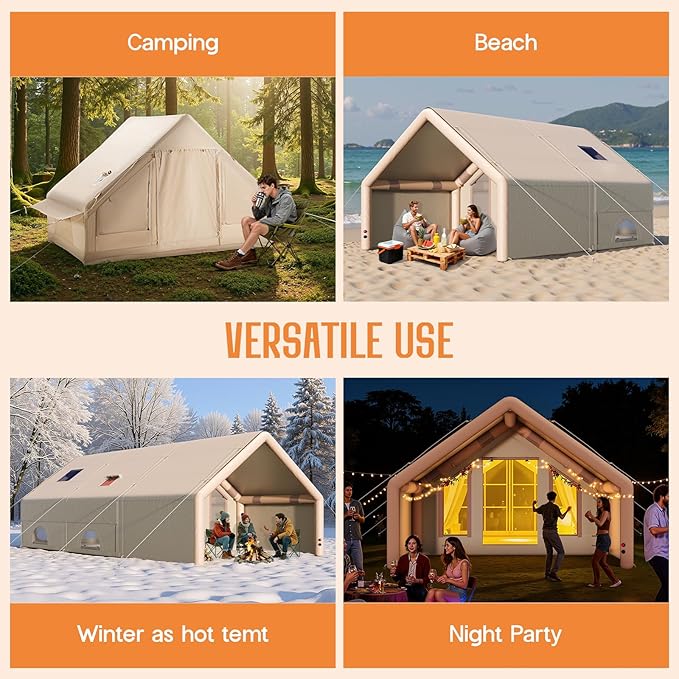 SPECRAFT Canvas Bell Yurt Tents & Inflatable Tent for Camping, Waterproof Glamping Tent with Stove Jack, Breathable Mesh, Snowproofing Spacious 4-Season Family Shelter for Outdoor, Camping, Parties