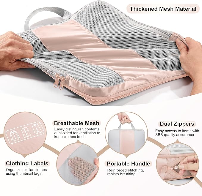 8 Set Compression Packing Cubes for Travel Essentials(Cream)