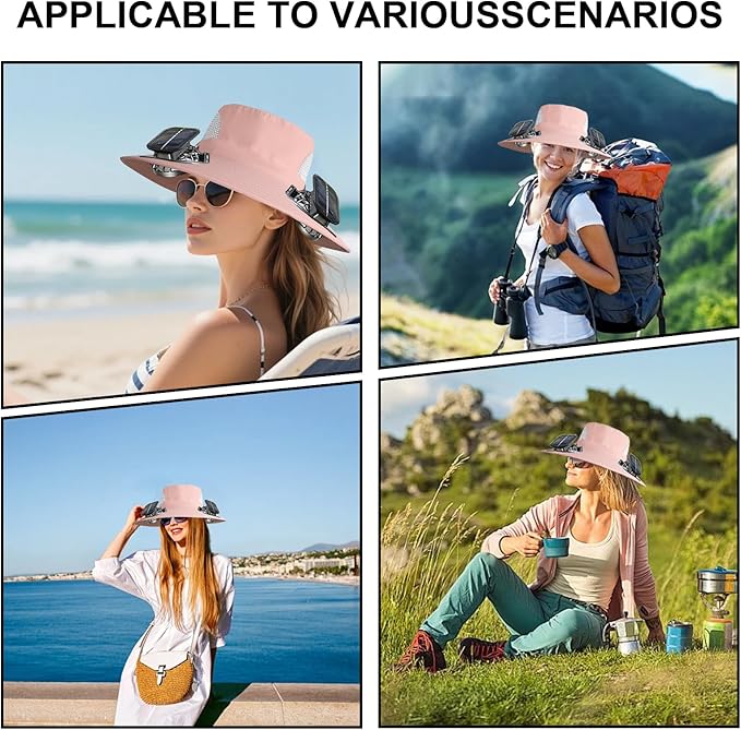 Outdoor Wide Brim Sun Hat with 2 Solar Powered Fan, Bucket Hat for Men Women, Fishing, Gardening & Beach Hat for Men