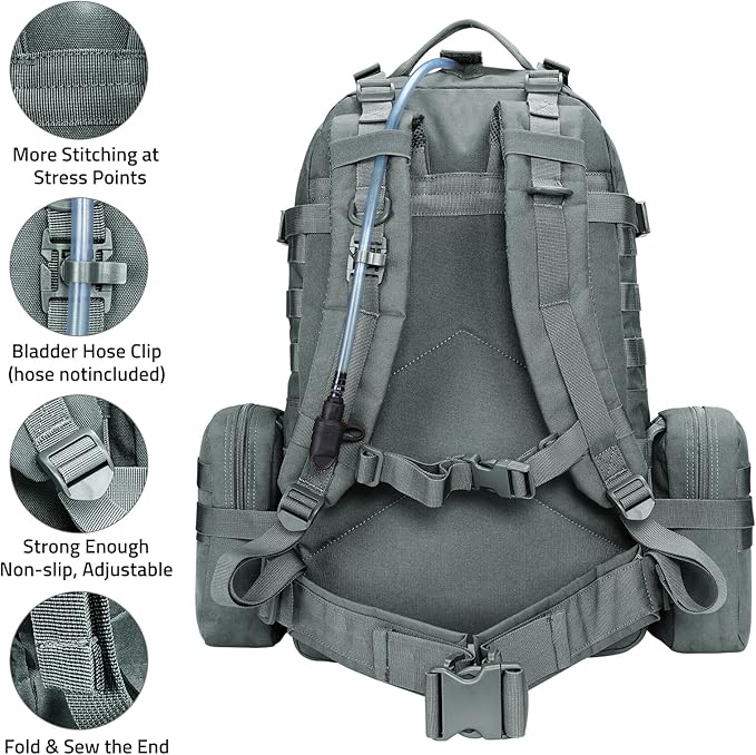 CVLIFE 60L Tactical Backpack for Men Women Military Large Army Rucksack With D-Ring Molle Clips Compass Accessories 3 Day Bug Out Survival Molle Bag Hiking Camping Gym Daypack Backpack, Grey