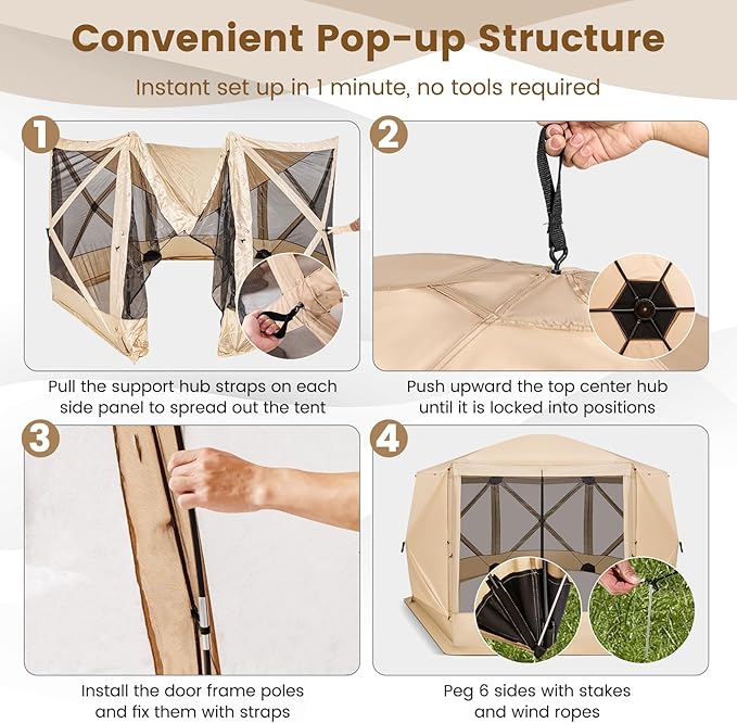 Tangkula 11.5x11.5 Ft Pop Up Gazebo with Netting, Portable Screen Tent with 6 Sided Mesh Walls, 2 Sunshade Cloths, Outdoor Instant Canopy Shelter with Carry Bag for Camping, Lawn, Backyard