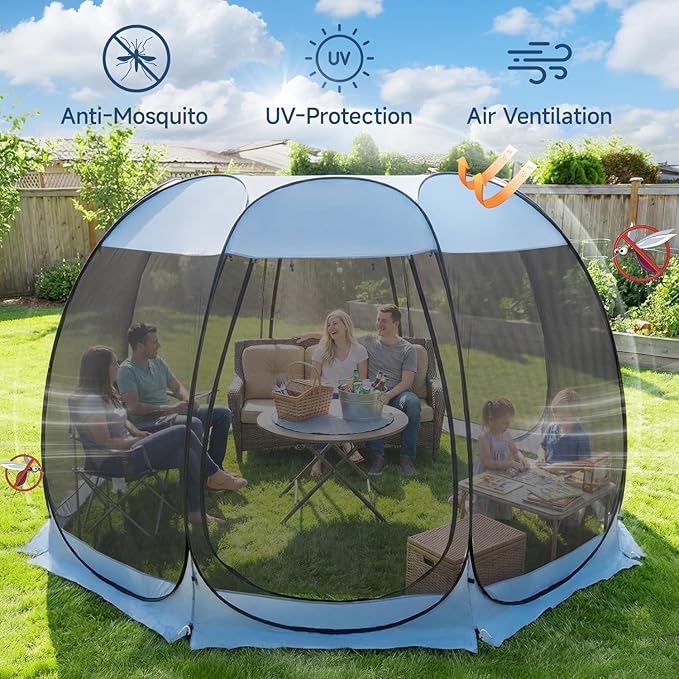 Alvantor® Pop Up Screen House Gazebo, Portable Mosquito Net Tent, UV Protected Sun Shelter for Patio, Backyard & Camping, Instant Setup for 2-10 People