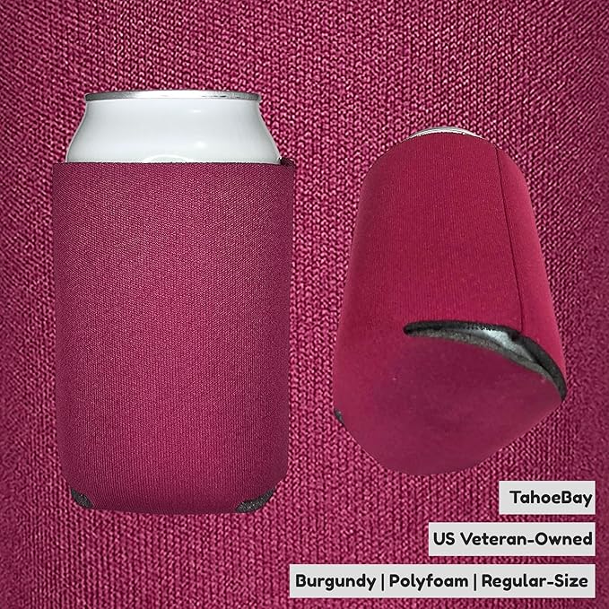 TahoeBay Blank Beer Can Cooler Sleeves (25-Pack) Bulk Sublimation Blanks for Vinyl Plain Soft Foam Can Sleeves Coolers for Soda Cans & Bottles Black, White, Assorted Solid Color (Burgundy)