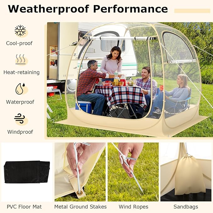 Pop up Sports Tent, Portable Weather Pod for 1-6 Person, Garden Screen House Shelter with Floor Mat & Carry Bag, Outdoor Clear Bubble Tent for Sports Event Soccer Camping (6 x 6 x 5.4 ft)