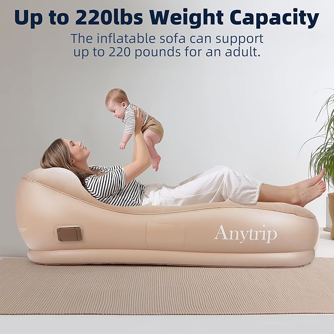 Inflatable Couch Air Sofa Blow Up Lounger with Built-in Pump,Portable Self-Inflating Lounge Chair for Home Camping Traveling Outdoor
