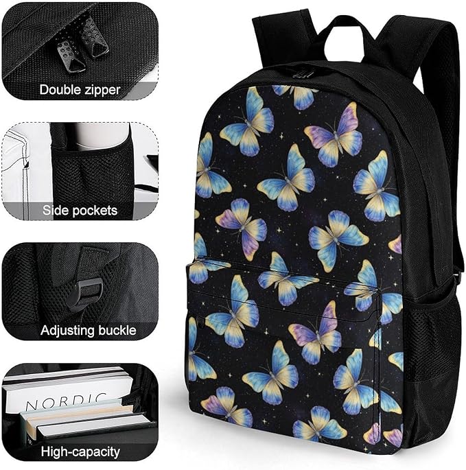 Shoulder BookBags Pueple Blue Butterfly Sports Outdoor Running, Camping Backpack Men Women