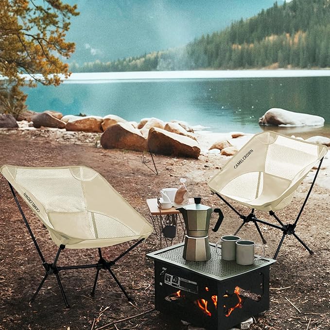 CAMEL CROWN Portable Camping Chair Lightweight Compact Folding Chair Mesh for Outdoor Camp Travel Beach Picnic Festival Hiking Backpacking White