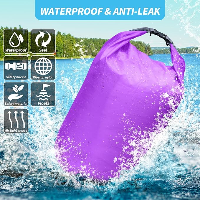 Dry Bag Set, Waterproof Small Lightweight Dry Bags for Paddle Board Kayaking, Fishing, Camping (Purple, 20L 2Pack)
