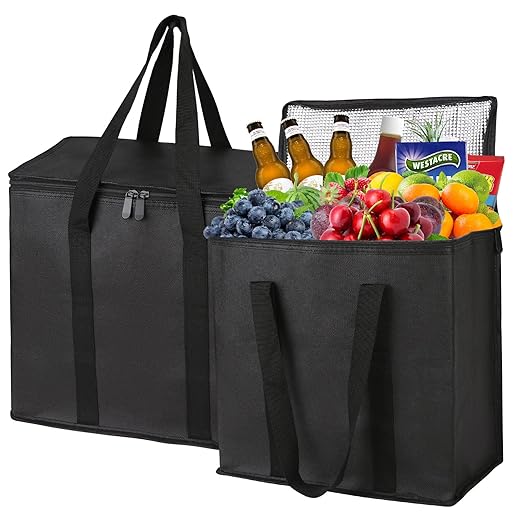 2Pack Cooler Bag Insulated Grocery Bags Large Freezer Shopping Cooler Tote for Travel Groceries Beach Thermal Food Delivery Bag to Keep Frozen Food Cold and Hot Food with Zipper Navy Innovations