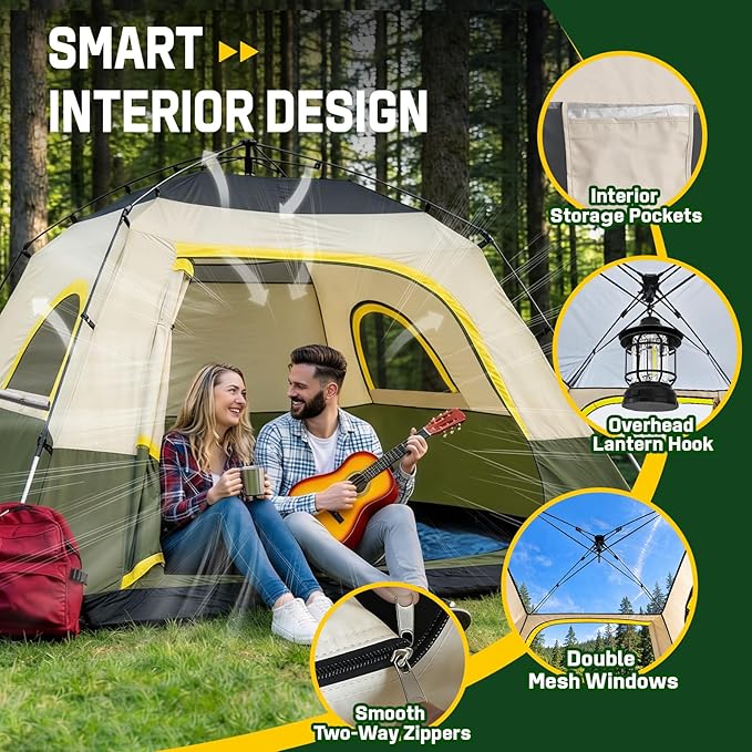 Tent 4 Person Tents for Camping - Instant Cabin Tent Setup in 50 Seconds with Rainfly & Windproof, Portable Pop Up Tents with Carry Bag for Family Outdoor Camping & Hiking