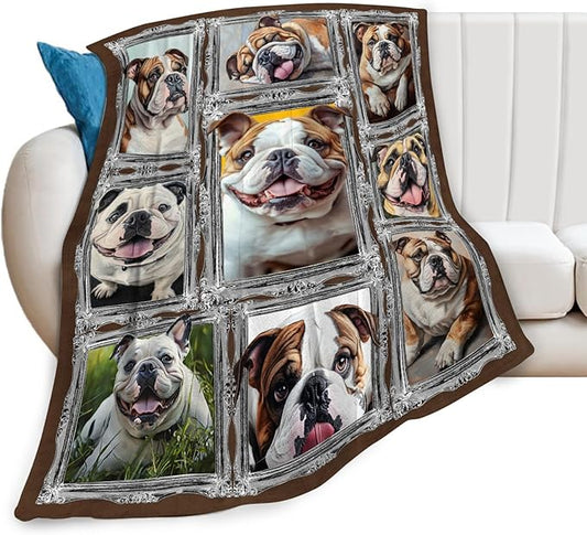 Bulldog Blanket Dog Animal Lover Throw Blankets Gifts for Girls Boys Kids Soft Cozy Fleece Plush for Couch Sofa Bed 80"x60"