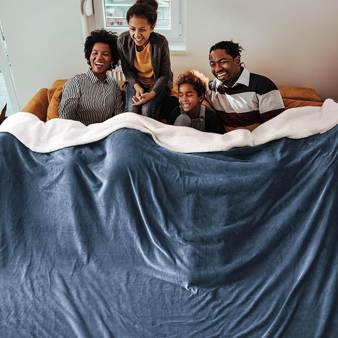 Bedsure GentleSoft Sherpa Fleece Oversized Cal King Blankets for Bed - Thick and Warm, Soft Fuzzy Plush Large Blanket for Winter, Slate Blue, 112x98 Inches