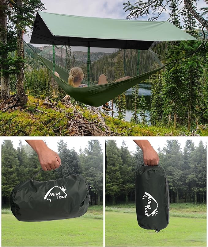 Wind Tour Portable Multifunctional Tent Footprint Traveling Awning Backpacking Tarp Rain Fly Tarp Tent Waterproof Shelter Outdoor Camping Tarp Sun Shelter for Hiking, Beach (Green-177×177 in), Blue