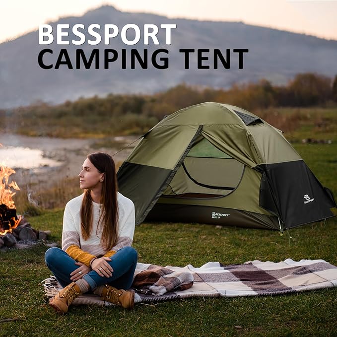 Bessport Camping Tent 1/2 Person Tent Waterproof Two Doors Backpacking Tent Easy Setup Lightweight for Outdoor, Hiking Mountaineering Travel