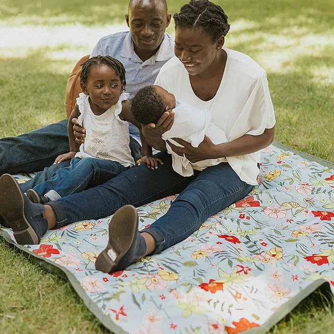 Little Unicorn 5'x7' Outdoor Family Picnic & Beach Blanket | Durable & Water-Resistant Fabric | Compact Fold & Easily Wipes Clean | Zipper Pocket (Primrose Patch)