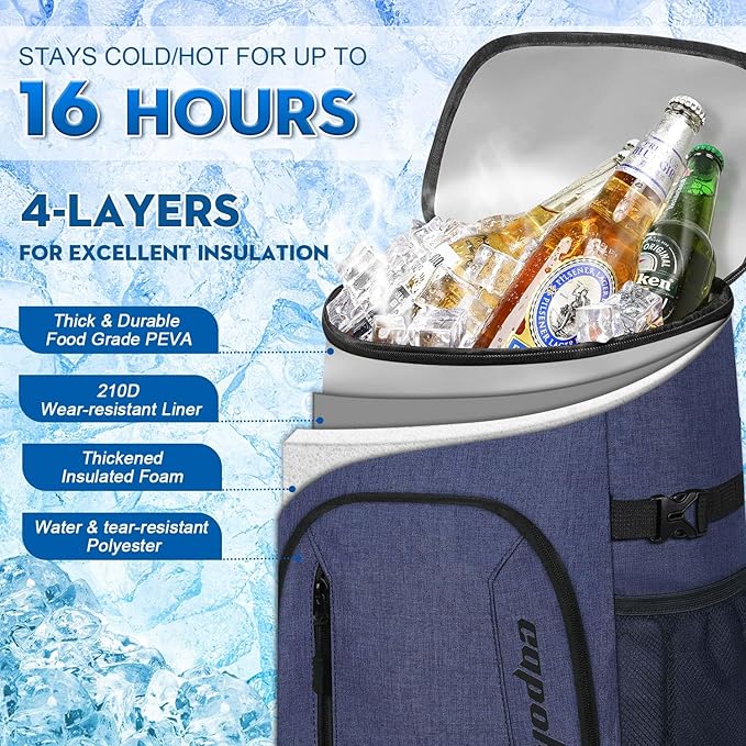 Capolo Cooler Backpack for Men Women Insulated Backpack Cooler Leak Proof Thermal Bag Beverage Soft Cooler Bag Lunch Backpack for Camping 30/45 Cans