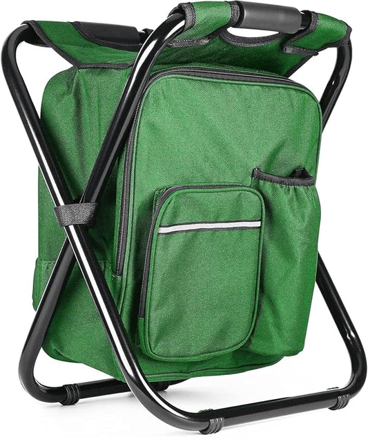 Kikerike Portable Stool Backpack Cooler Chair 300 LBS Max Load Folding Fishing Cooler Backpack Stool for Outdoors Hiking Beach Travel - Army Green