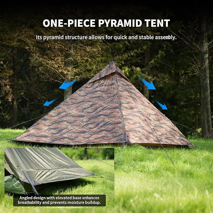TENPLAY Ultralight 1 Person Tent - 970g 20D Nylon, 130cm Height, PU5000 Waterproof, Easy Setup, NO Trekking Pole for Hiking, Camping & Mountaineering