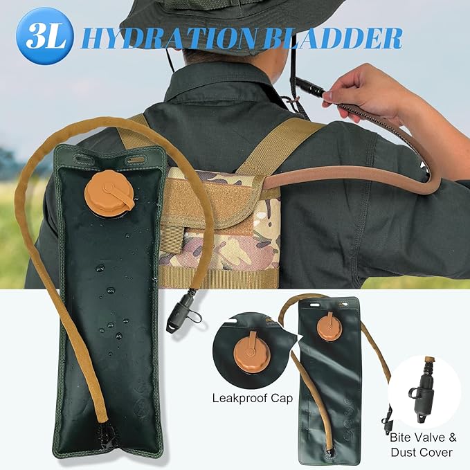 Tactical MOLLE Hydration Pack Carrier Backpack with 3L Water Bladder