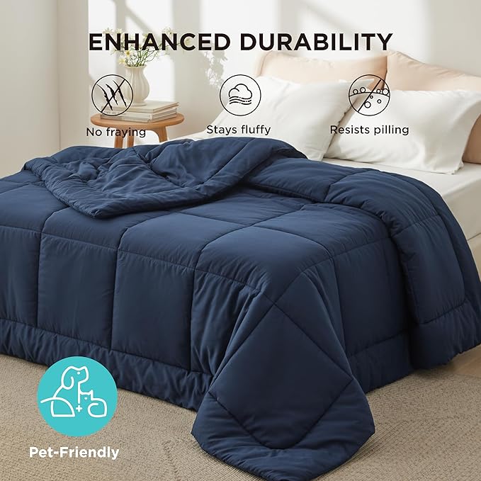 Bedsure Comforter Duvet Insert - Quilted Comforters Twin Size, All Season Duvet, GentleSoft Down Alternative Bedding, with 8 Tabs, Gifts for Women/Men, Navy Blue, Twin 88 x 68 Inches