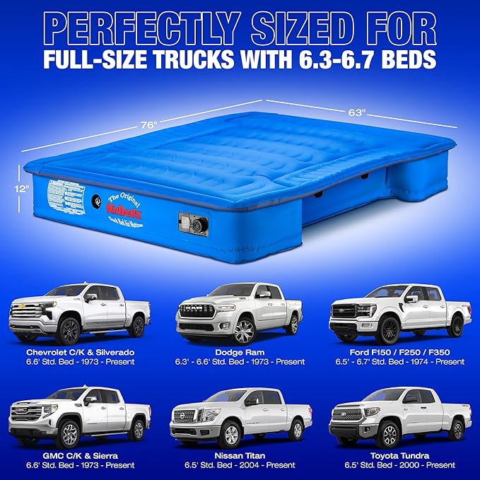 Pittman - Truck Bed Mattress for Full Size 6ft > 6.5ft Pickups - Airbedz Truck Bed Air Mattress 6.5' max with 25% More Coverage for Pickup Camping - PPI-102