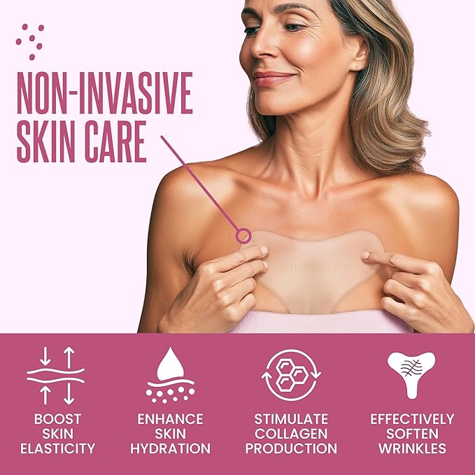 CLEVERFY Silicone Chest Wrinkle Patches for Side Sleeping – Reusable Décolleté Anti-Wrinkle Chest Pads for Overnight Line Prevention (6 Pack, T-Shape)