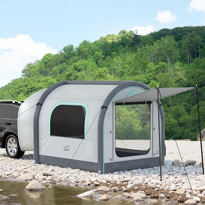 M KARMATER 60 Second Blow Up Camping Tent, Inflatable Waterproof & Windproof Family Tent, Easy Setup 2-4 Person All Weather 4 Season Outdoor Tent for SUV with Storage Bag