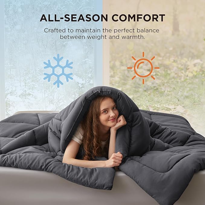 Bedsure Comforter Duvet Insert - Quilted Comforters Oversized King Size, All Season Duvet, GentleSoft Down Alternative Bedding, with 8 Tabs, Gifts for Women/Men, Grey, Oversized King 116 x 98 Inches