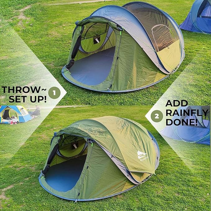 4 Person Easy Pop Up Tent, Waterproof, Automatic Setup,2 Doors-Instant Family Tents for Camping, Hiking & Traveling