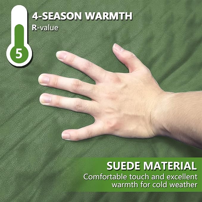 WILD FUN Double Sleeping Pad, 2in Camping Mattress 2 Person with Pillow, 5R Suede Insulated Self Inflating Camping Pad, Air Mattress Inflatable Sleeping Mat for Backpacking,Hiking(Deep Green)