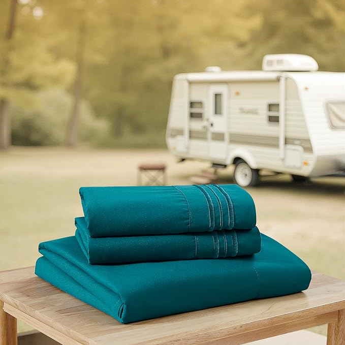 Camping Sheets Full Size - Outdoor Air Mattress Sheet Set – Built-in Corner Straps for Air Mattress & Camping Use – Designed for Inflatable Beds & Tailgate Sleepovers, Teal