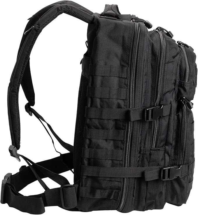 Mil-Tec Unisex Assault Pack - Rugged Durable Lightweight Ergonomic Versatile Tactical Outdoor Camping Hiking Backpack with Adjustable Padded Shoulder Straps & MOLLE Loops, Black, 36L