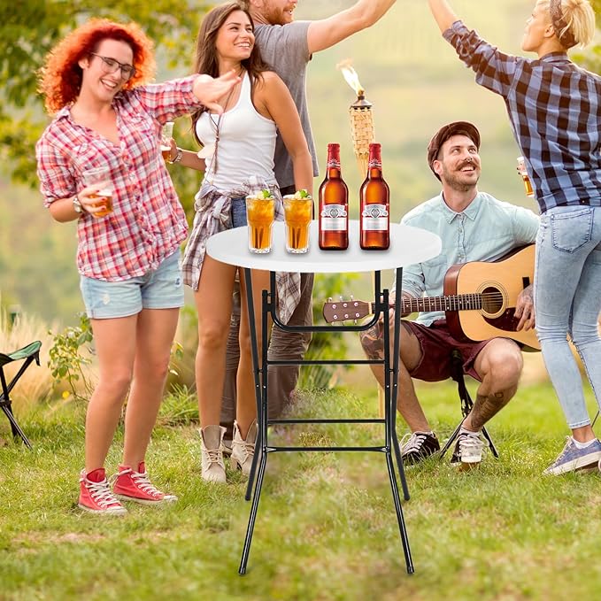 Nice C Plastic High Top Round Table, Portable Cocktail Bar Table with Detachable Legs, 31.5" Folding Tables, Waterproof Outdoor/Indoor Tables for Parties, Weddings, Camping, Backyard (White, 2 Pack)