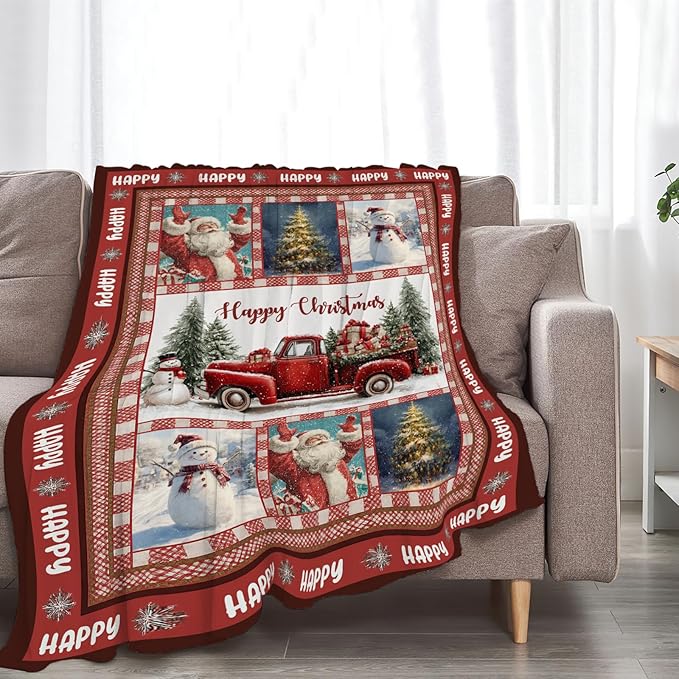 Christmas Santa Claus Blanket Christmas Pleasant Car Tree Throw Blankets Gifts for Girls Boys Kids Soft Cozy Fleece Plush for Couch Sofa Bed 50"x40"