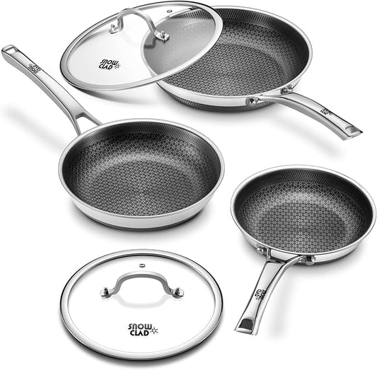 Non Stick Frying Pans, 8+10+12 inch with 2 Lid, Hybrid Frying Pans Set Nonstick,non stick Skillets Stainless Steel, Dishwasher & Oven-Safe, Induction Compatible Cooking Pan, PFOA Free Cookware