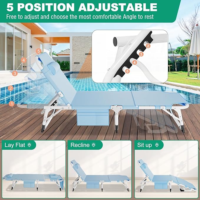LILYPELLE Tanning Chair with Face Hole, Heavy Duty Outside Lounge Chair with Mattress, Folding Outdoor Face Down Tanning Chairs Arm Hole for Beach Poolside Patio Sunbathing Lawn Camping