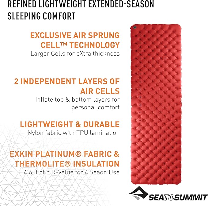 Sea to Summit Comfort Plus XT Extra-Thick Insulated Camping Air Mattress, Large (79.5 x 26 x 3 inches)