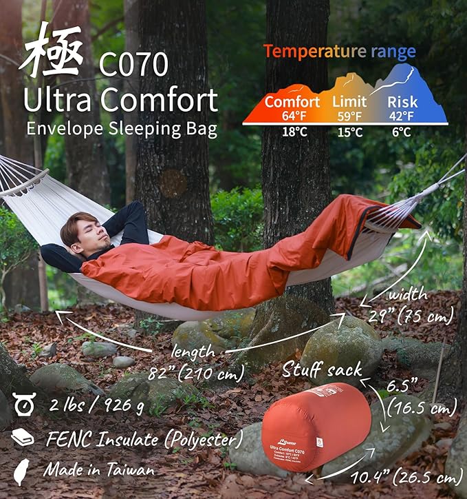 Litume Compact Sleeping Bag 68°F-50°F 1.6lbs, Combinable Lightweight Portable Packable sleep sacks for Adults for Backpacking, Camping, Hiking, Travel, Family, with Stuff Sack, 3 seasons, Velvet lined