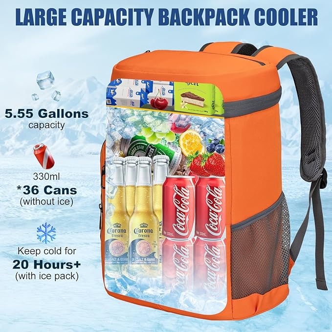 Backpack Cooler Insulated Leak Proof for Men Women 36 Cans Soft Cooler Backpack Insulated Waterproof Large Capacity Coolers Bag Portable for Lunch Camping Travel Picnic Hiking