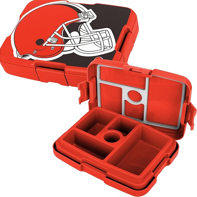 FOCO NFL Unisex-Adult Officially Licensed 2-Tone Big Logo Team Color Football Leak Proof 5 Compartment Bento Lunch Box - Cleveland Browns