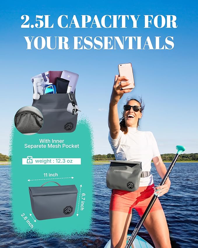 niphean IPX7 Waterproof Fanny Pack with Magnetic One-Hand Closure, Durable Waterproof Dry Bag, for Kayaking, Paddle Boarding, Beach Cruise Essentials, 2.5L Phone Pouch Dry Bags for Men Women, Mint