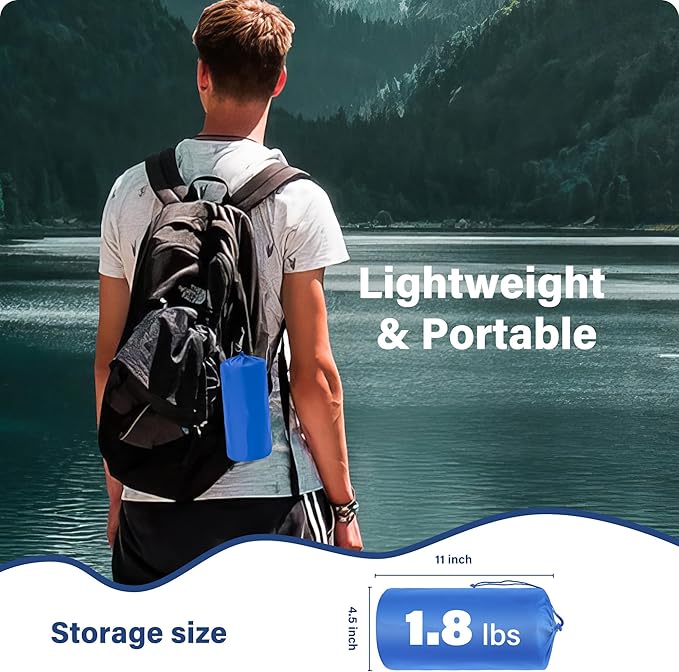 Sleeping Pad for Camping, Backpacking Self Inflating Sleeping Pad Ultra Lightweight, Air Inflatable Foldable Camp Hiking Sleep Mat for Outdoor Tent 4 inch Thick, Navy Blue