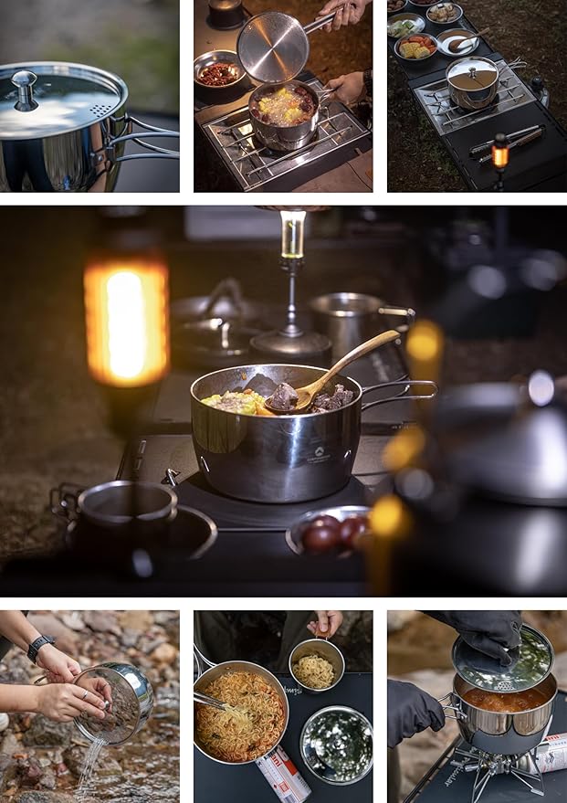 CAMPINGMOON 2 Quart Camping Saucepan 3-ply Stainless Steel Cooking Pot w/Lid Foldable Handle Compact Storage Portable IH Compatible CC-18