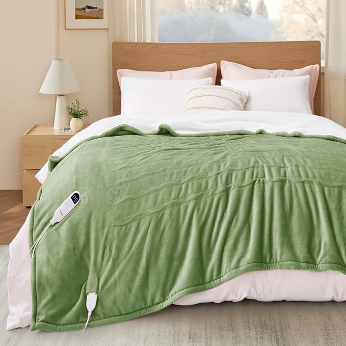 Bedsure Electric Blanket Full Size - Soft Flannel Heated Blanket Full, GentleSoft Fast Heating with 10 Time Settings & 6 Heat Settings, Warm Gift for Grandma (72x84 inches, Sage Green)