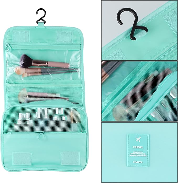 Pengxiaomei Toiletry Bag for Women, Waterproof Hanging Cosmetic Bag Portable Travel Makeup Pouch Multi-function Handle Bathroom Bag for Mothers Day Gifts (Mint Green)