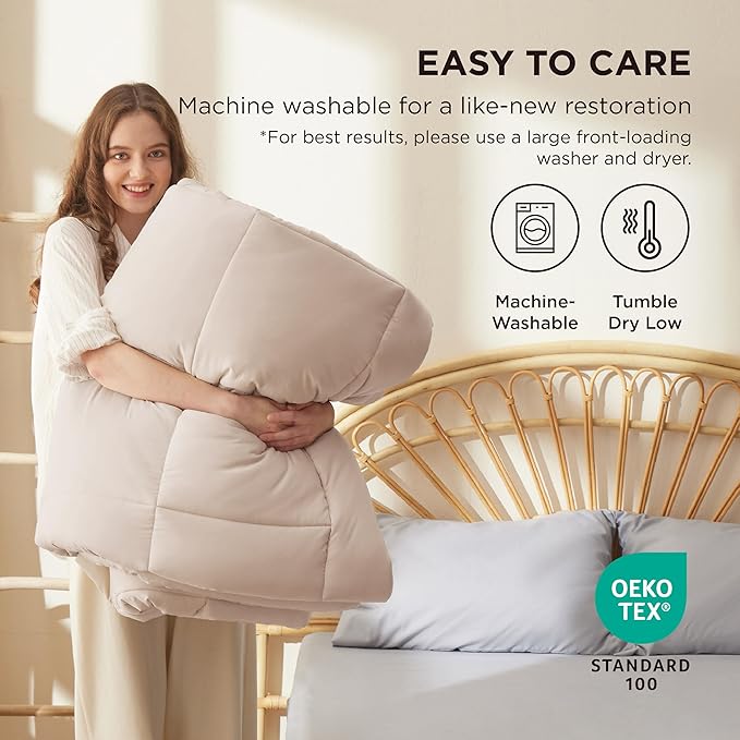 Bedsure Comforter Duvet Insert - Quilted Comforters Oversized King Size, All Season Duvet, GentleSoft Down Alternative Bedding, with 8 Tabs, Gifts for Women/Men, Beige, Oversized King 116 x 98 Inches