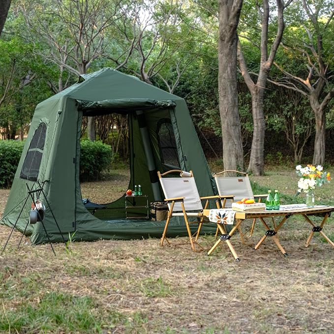 Inflatable Camping Tent with Hand Pump Waterproof Outdoor Blow up Tent 2-8 Person Oxford 4 Season Glamping Air Tent Cabin House with Mesh Windows & Door