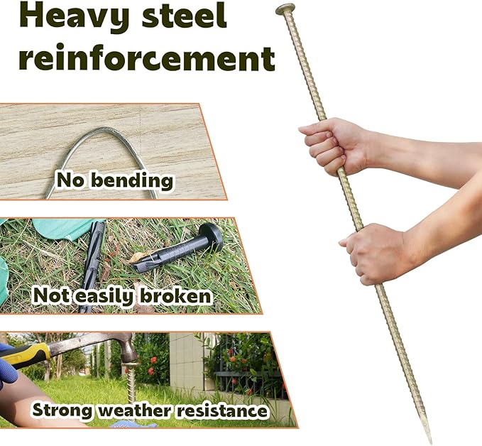 30 Inch Long Rebar Stakes - 9/16 Inch Diameter Heavy Duty Asphalt Anchors, Galvanized Steel Ground Anchor for Speed Bump, Wheel Stop, Tent and More (4 Counts)