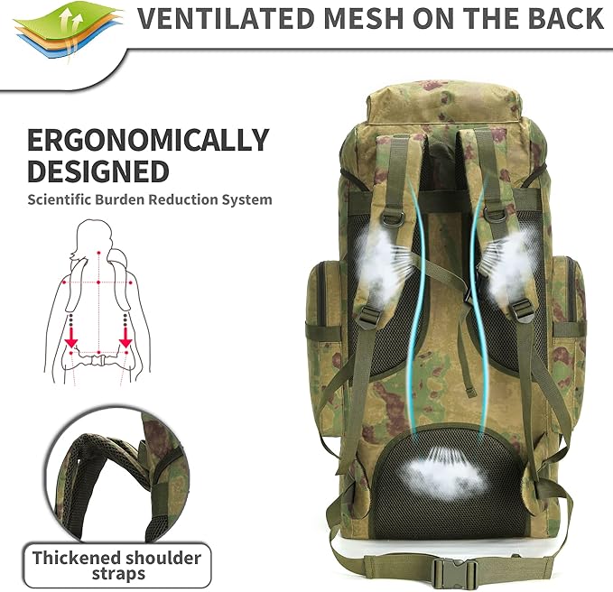 King'sGuard 70L Camping Hiking Backpack for Men Women Large Military Tactical Backpack Molle Rucksack Backpack for Outdoor